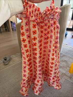 Hello Simone Girls Cream Floral Sundress with Pink & Orange Flowers